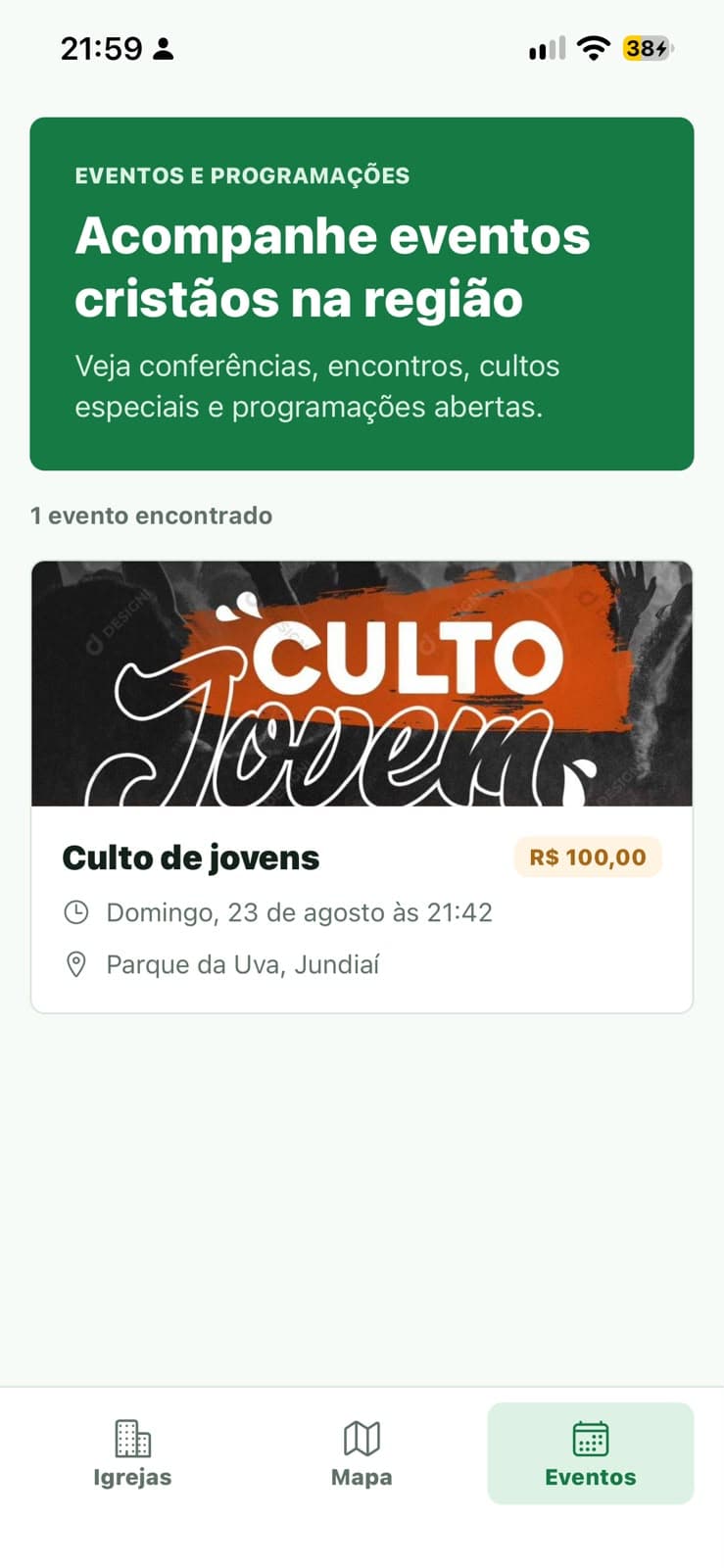 App Encontre Igrejas — lista de eventos cristãos na região